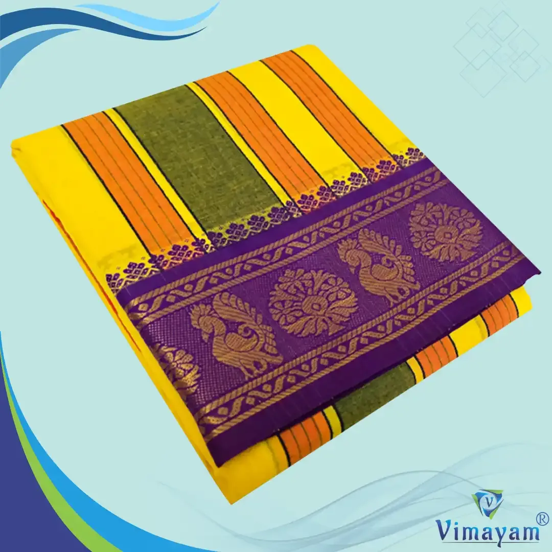 Double colour premium quality vaishnava dhoti - Assorted border designs and colour - Vimayam Dhoties