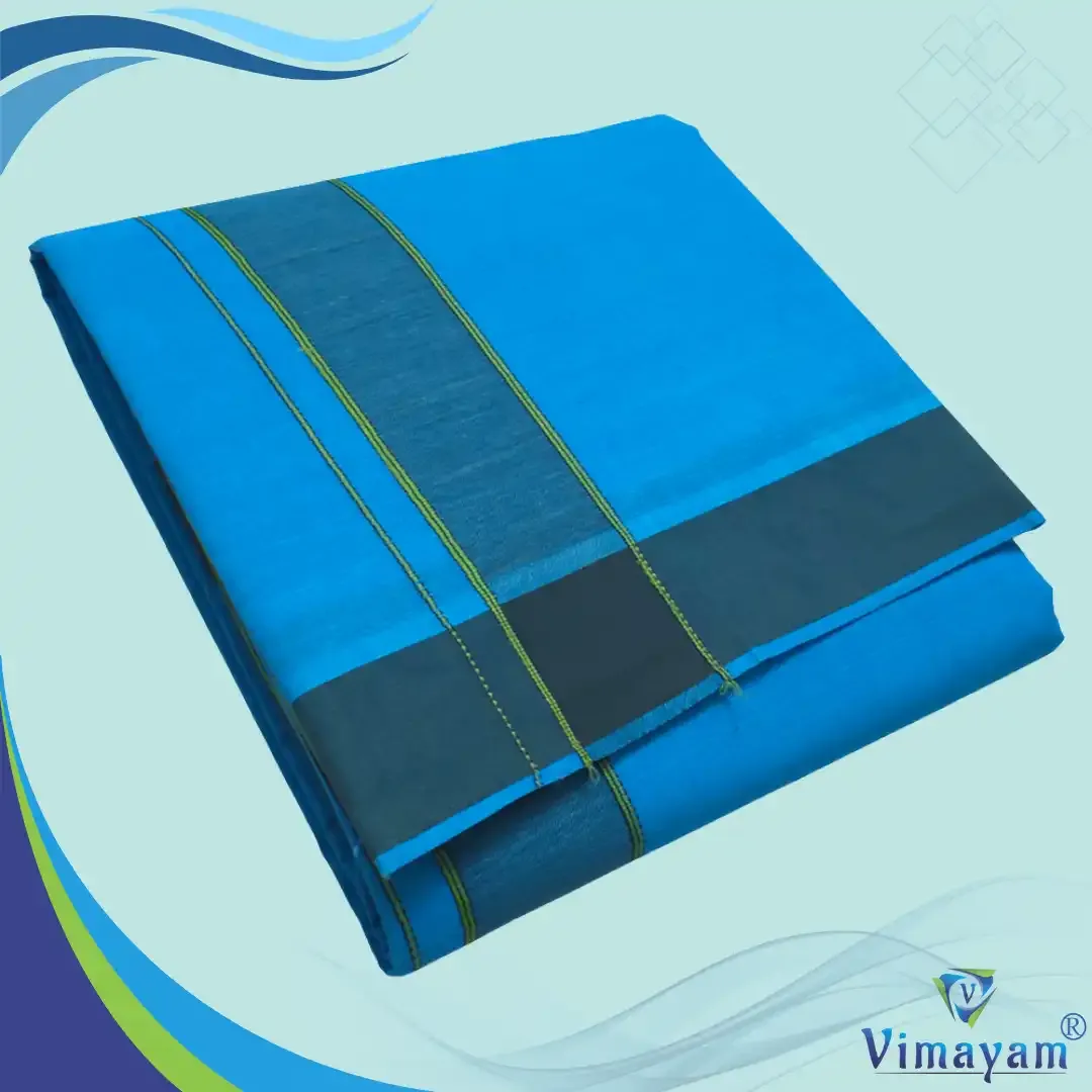 Anandha blue colour plain border dhoti towel - Assorted border colours - Vimayam Dhoties