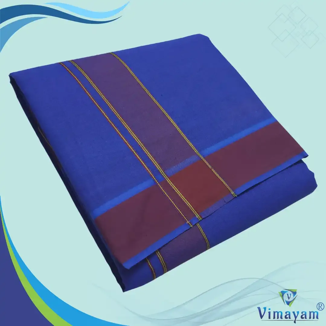 Blue colour plain border dhoti towel - Assorted border colours - Vimayam Dhoties