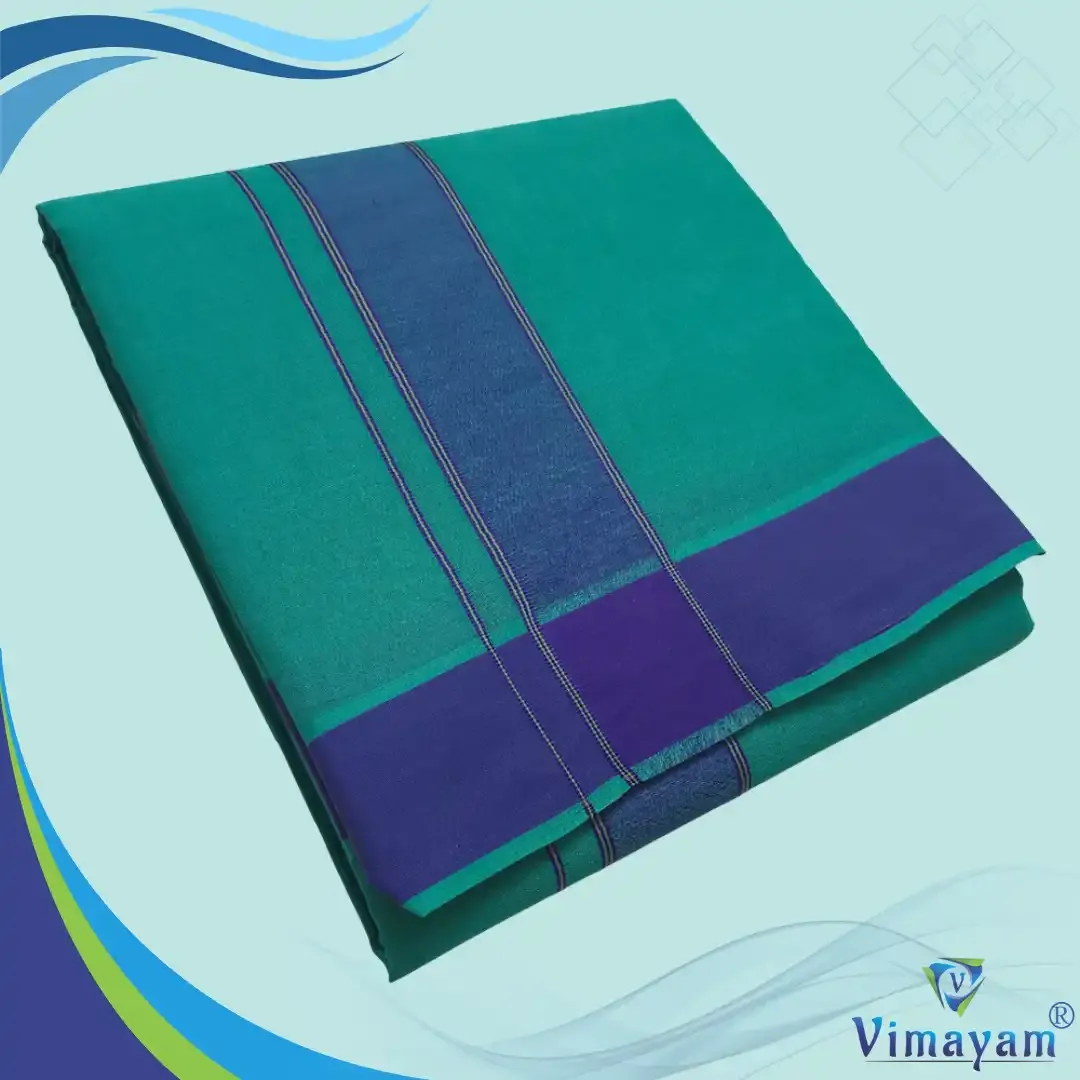 Green plain border dhoti towel - Assorted border colours - Vimayam Dhoties