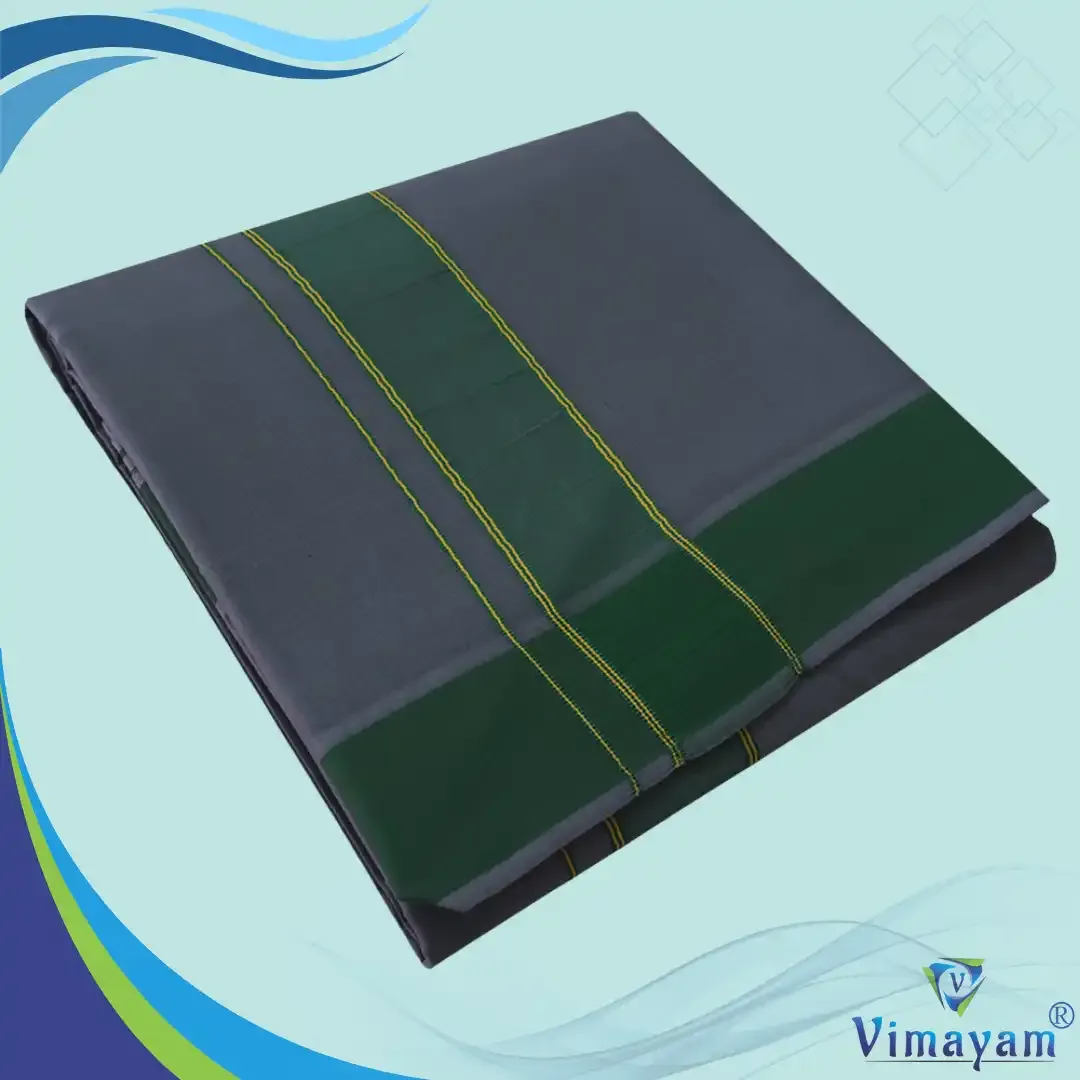Grey colour plain border dhoti towel - Assorted border colours - Vimayam Dhoties