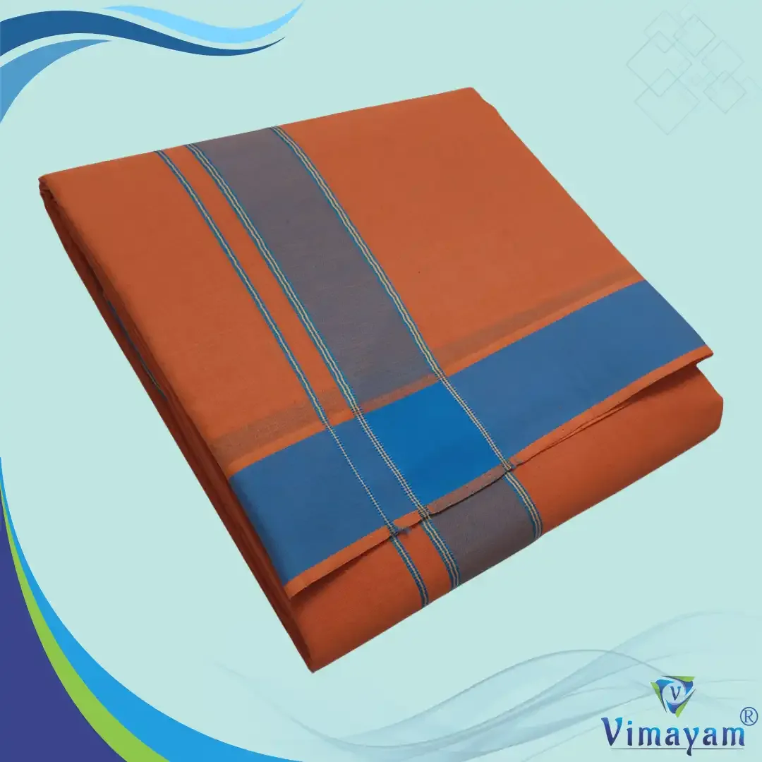 Kavi colour plain border dhoti towel - Assorted border colours - Vimayam Dhoties
