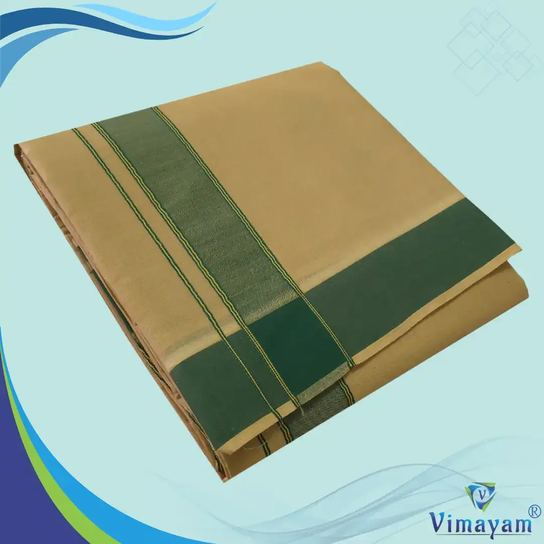 Khakki colour plain border dhoti towel - Assorted border colours - Vimayam Dhoties