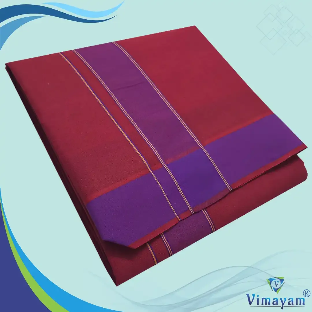 Maroon colour plain border dhoti towel - Assorted border colours - Vimayam Dhoties
