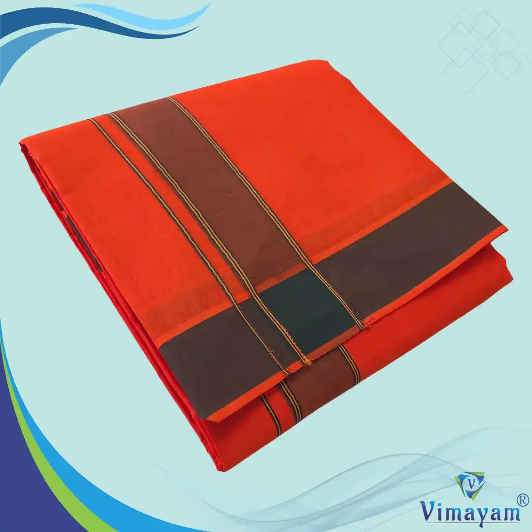 Orange colour plain border dhoti towel - Assorted border colours - Vimayam Dhoties