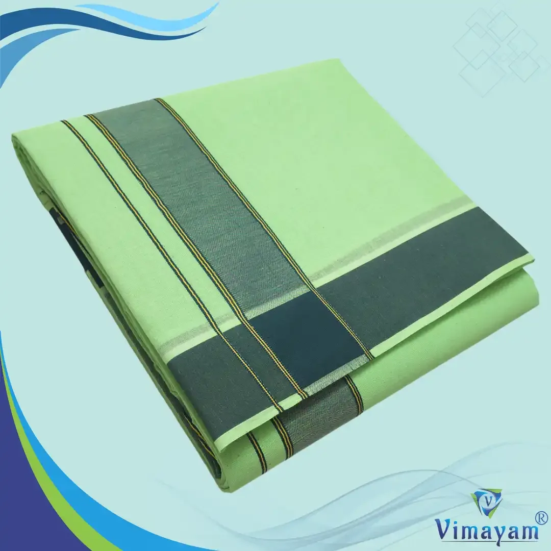 Parrot green colour plain border dhoti towel - Assorted border colours - Vimayam Dhoties