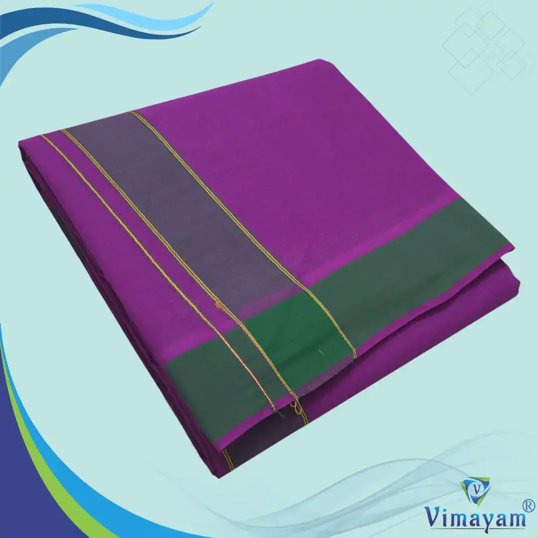 Purple colour plain border dhoti towel - Assorted border colours - Vimayam Dhoties
