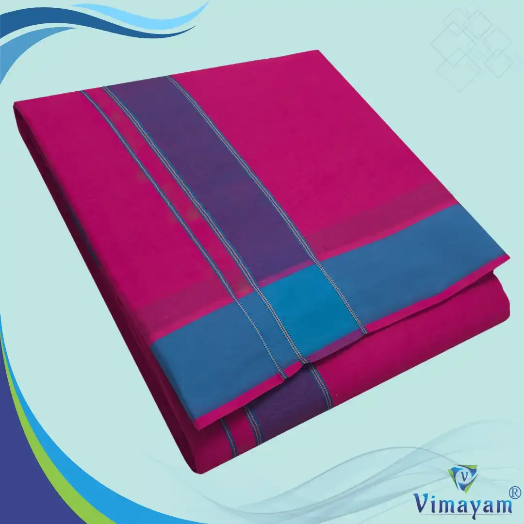 Queen rose colour plain border dhoti towel - Assorted border colours - Vimayam Dhoties