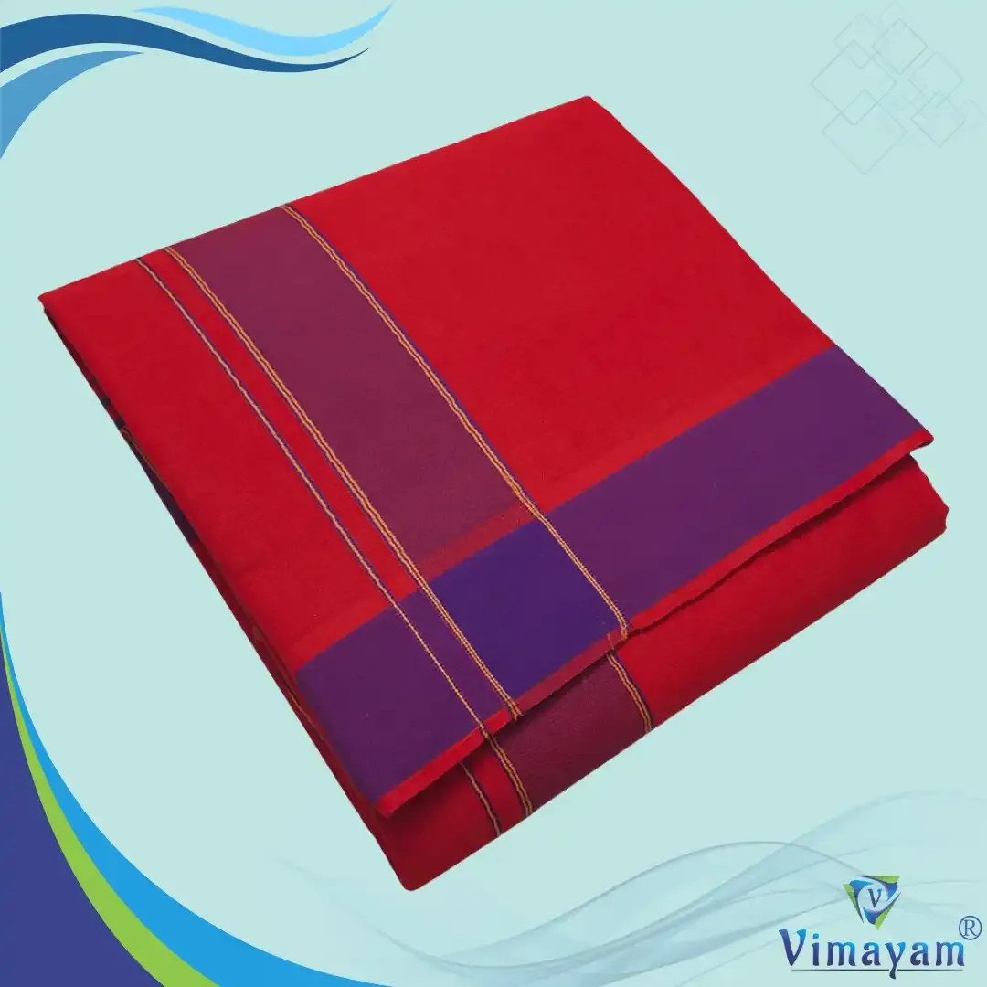 Red colour plain border dhoti towel - Assorted border colours - Vimayam Dhoties