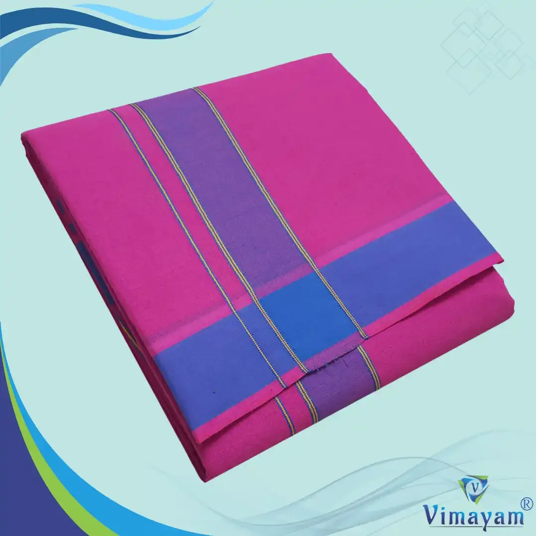 Rose colour plain border dhoti towel - Assorted border colours - Vimayam Dhoties
