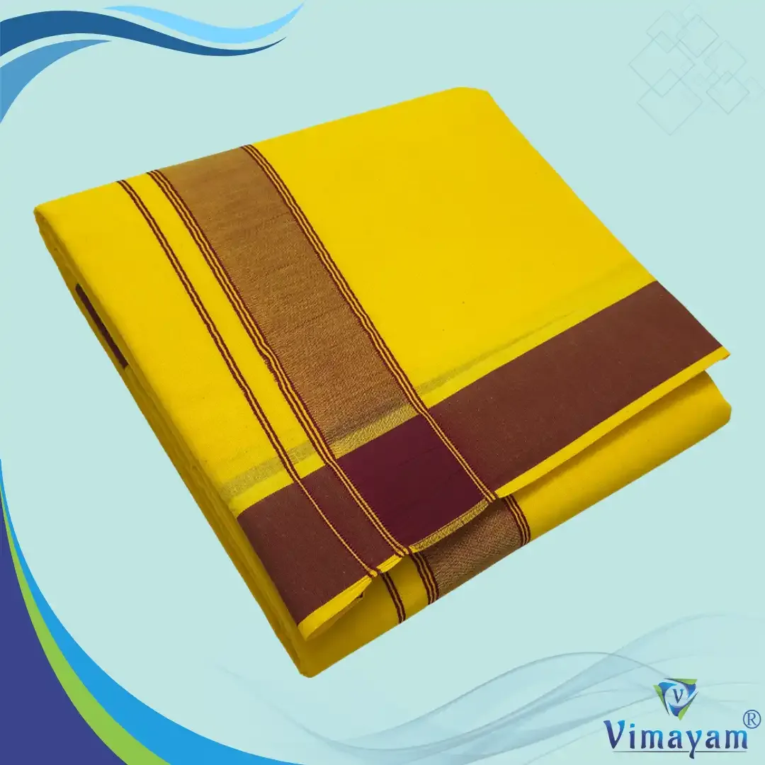 Yellow colour plain border dhoti towel - Assorted border colours – COLOUR DHOTIES | New Arrival | Vimayam Dhoties