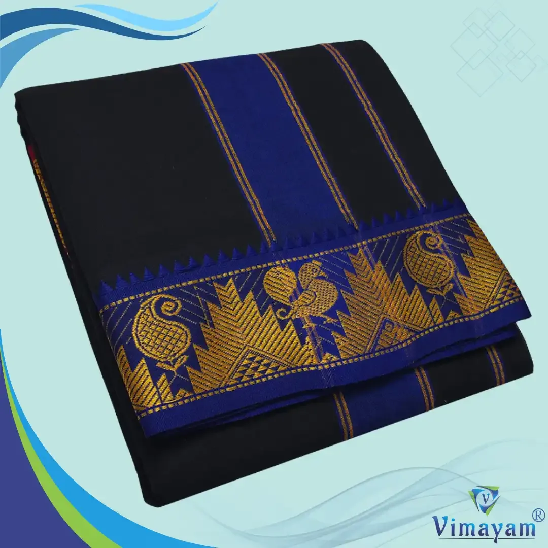 Black colour 3 inch border dhoti towel - Assorted border colour and designs – Vimayam Dhoties