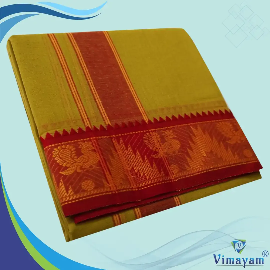 Golden Brown colour 3 inch border dhoti towel - Assorted border colour and designs - Vimayam Dhoties