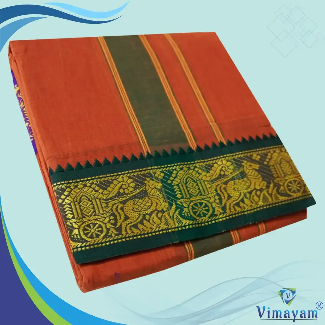 Kavi colour 3 inch border dhoti towel - Assorted border colour and designs - Vimayam Dhoties