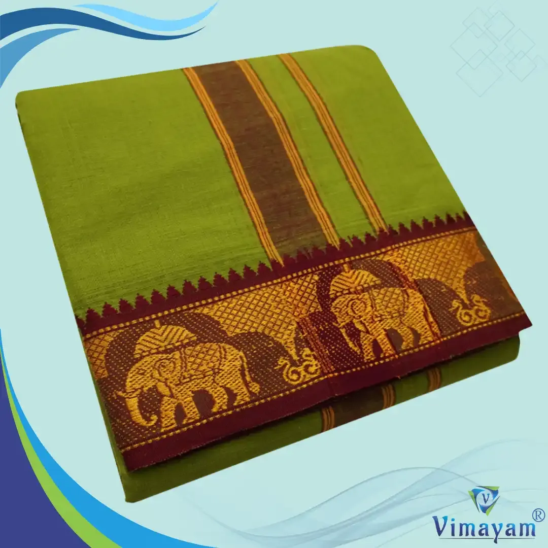 Mint Green colour 3 inch border dhoti towel - Assorted border colour and designs - Vimayam Dhoties