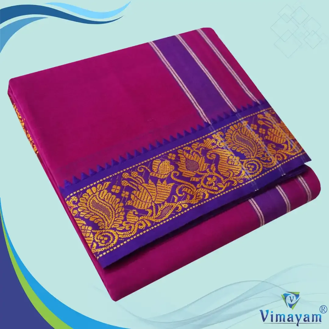 Purple colour 3 inch border dhoti towel - Assorted border colour and designs – Vimayam Dhoties