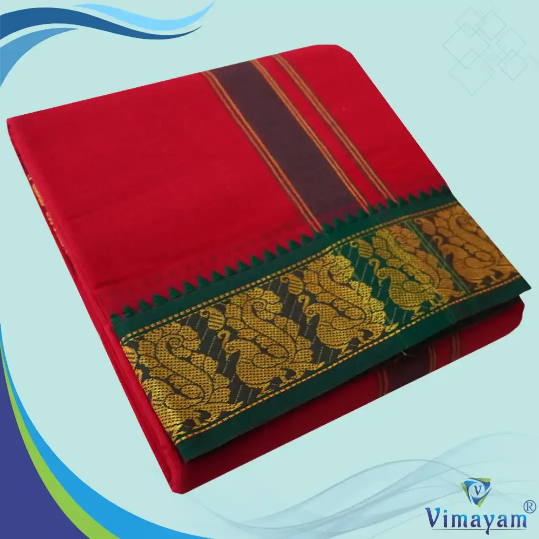 Red colour 3 inch border dhoti towel - Assorted border colour and designs – Vimayam Dhoties