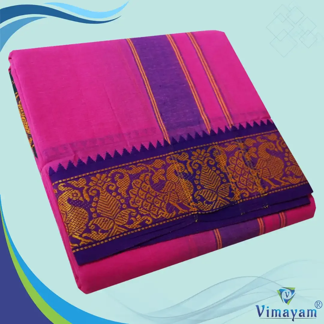 Rose colour 3 inch border dhoti towel - Assorted border colour and designs – Vimayam Dhoties