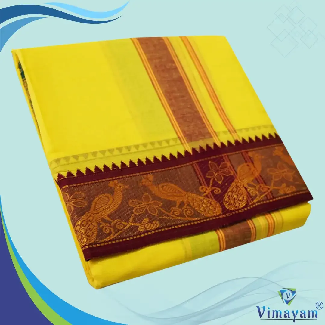 Yellow colour 3 inch border dhoti towel - Assorted border colour and designs – COLOUR DHOTIES | New Arrival | Vimayam Dhoties