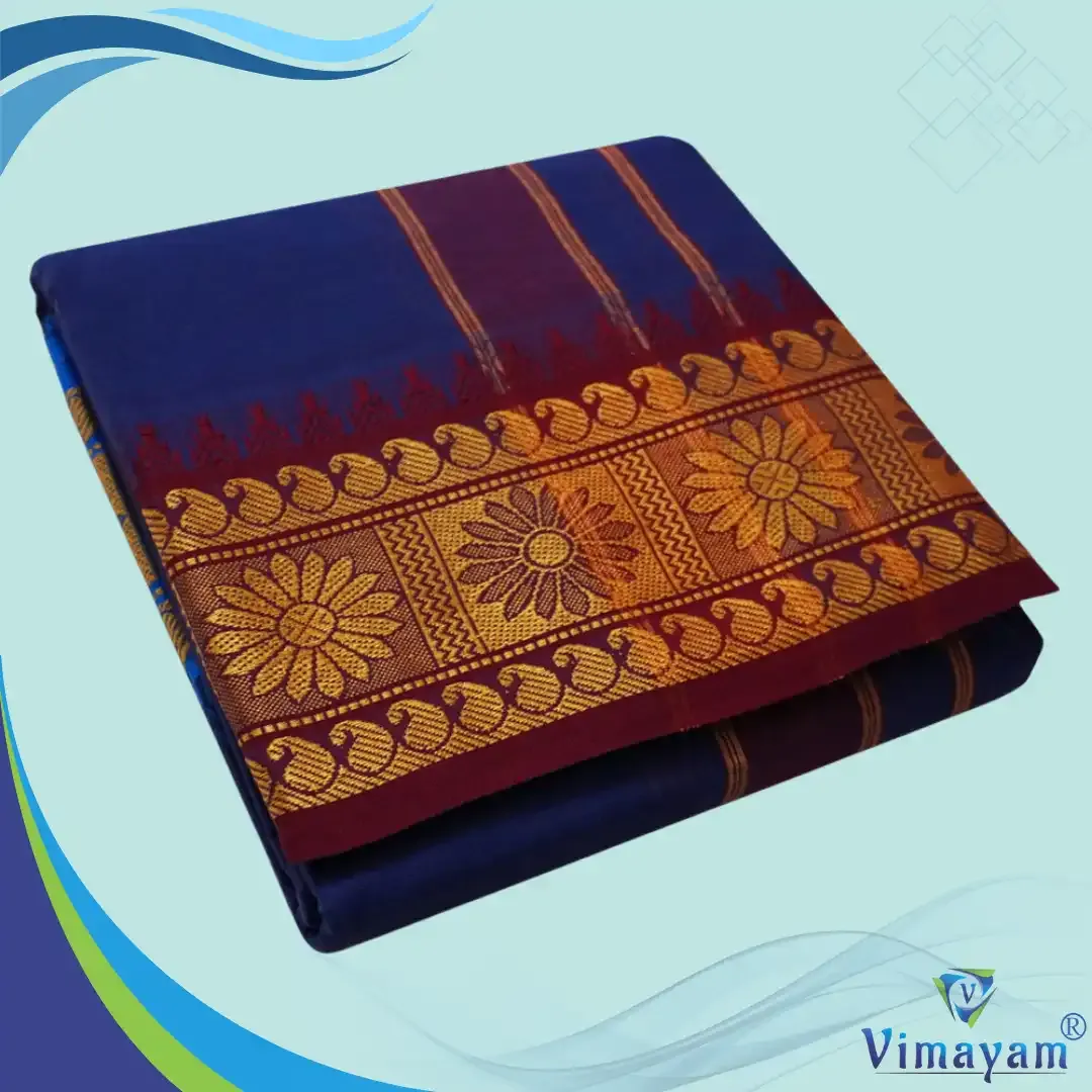Blue colour 6 inch border dhoti towel - Assorted border colour and designs - Vimayam Dhoties
