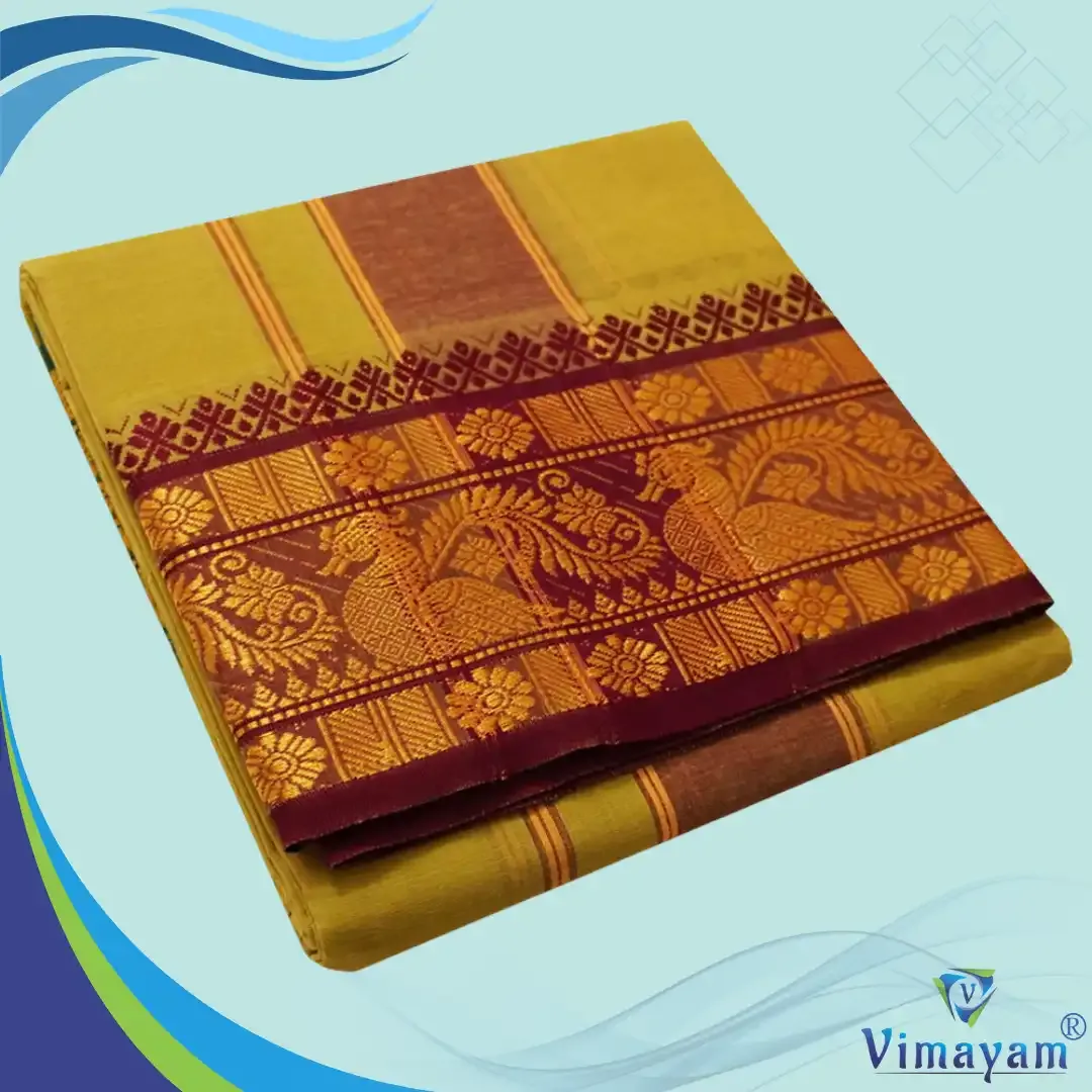 Golden brown colour 6 inch border dhoti towel - Assorted border colour and designs - Vimayam Dhoties