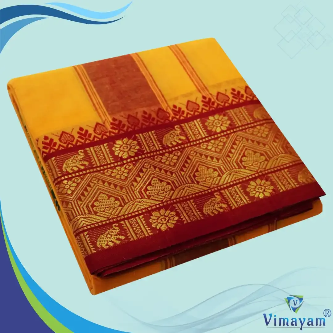 Golden mango colour 6 inch border dhoti towel - Assorted border colour and designs - Vimayam Dhoties