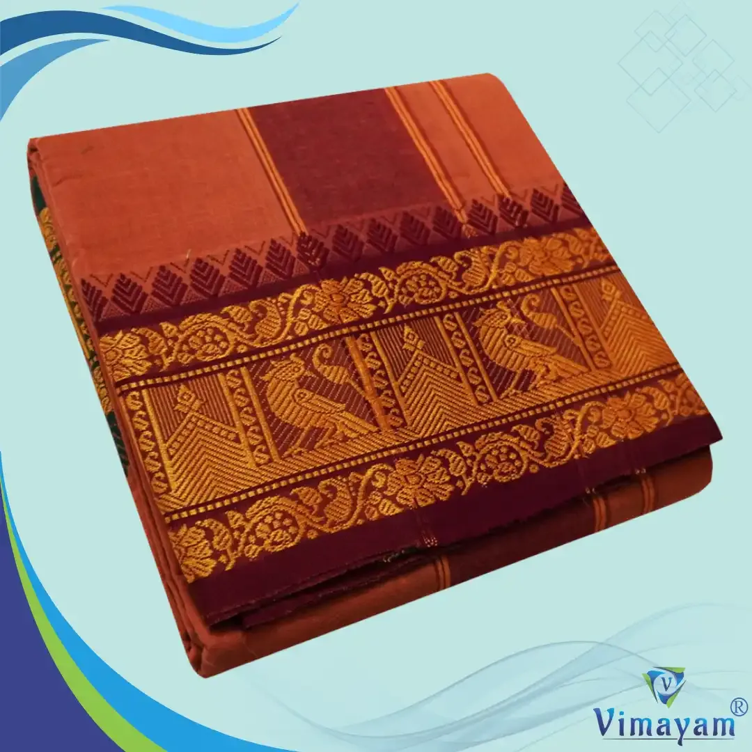 Kavi colour 6 inch border dhoti towel - Assorted border colour and designs - Vimayam Dhoties
