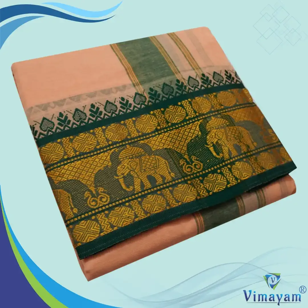 Light kavi colour 6 inch border dhoti towel - Assorted border colour and designs - Vimayam Dhoties