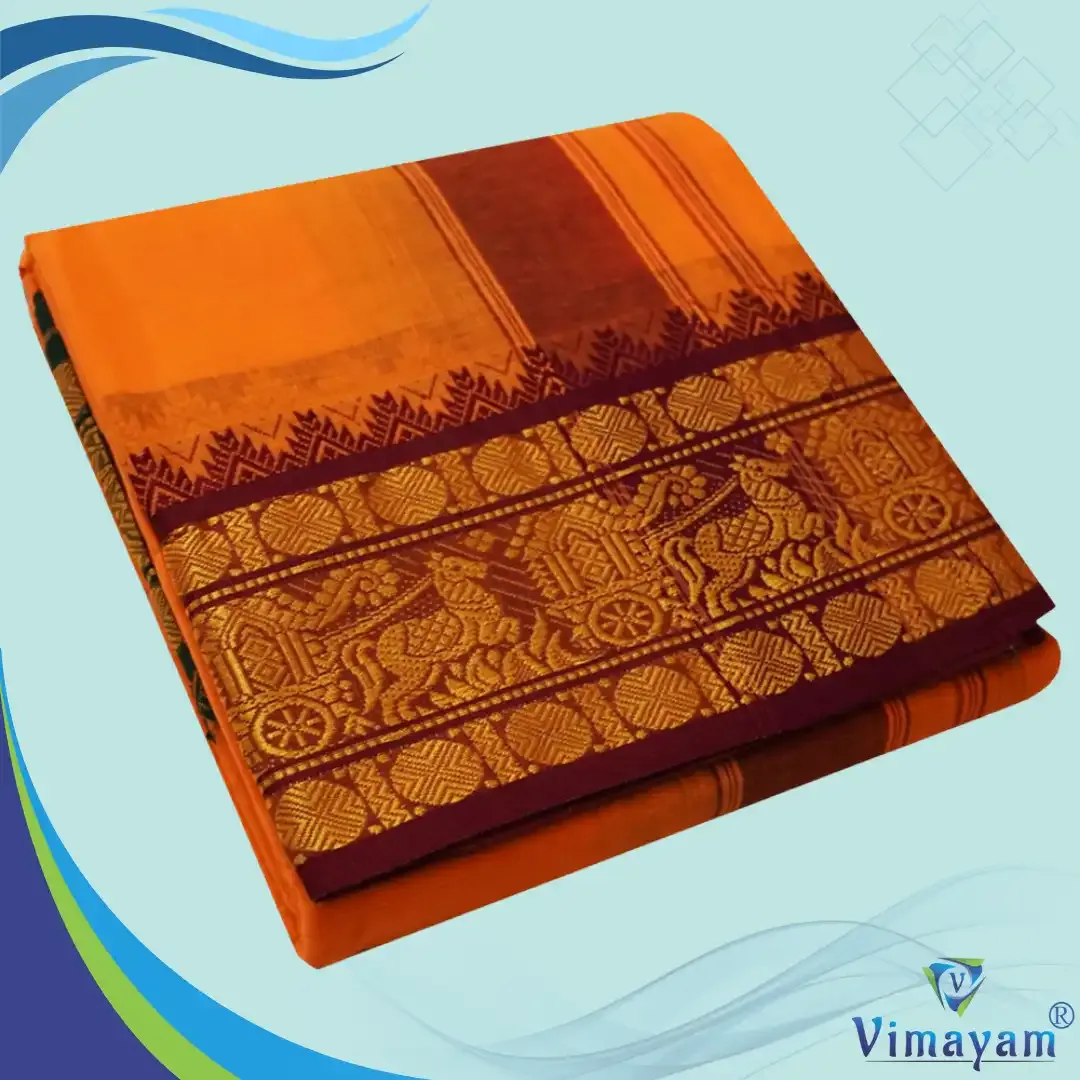 Light orange colour 6 inch border dhoti towel - Assorted border colour and designs - Vimayam Dhoties