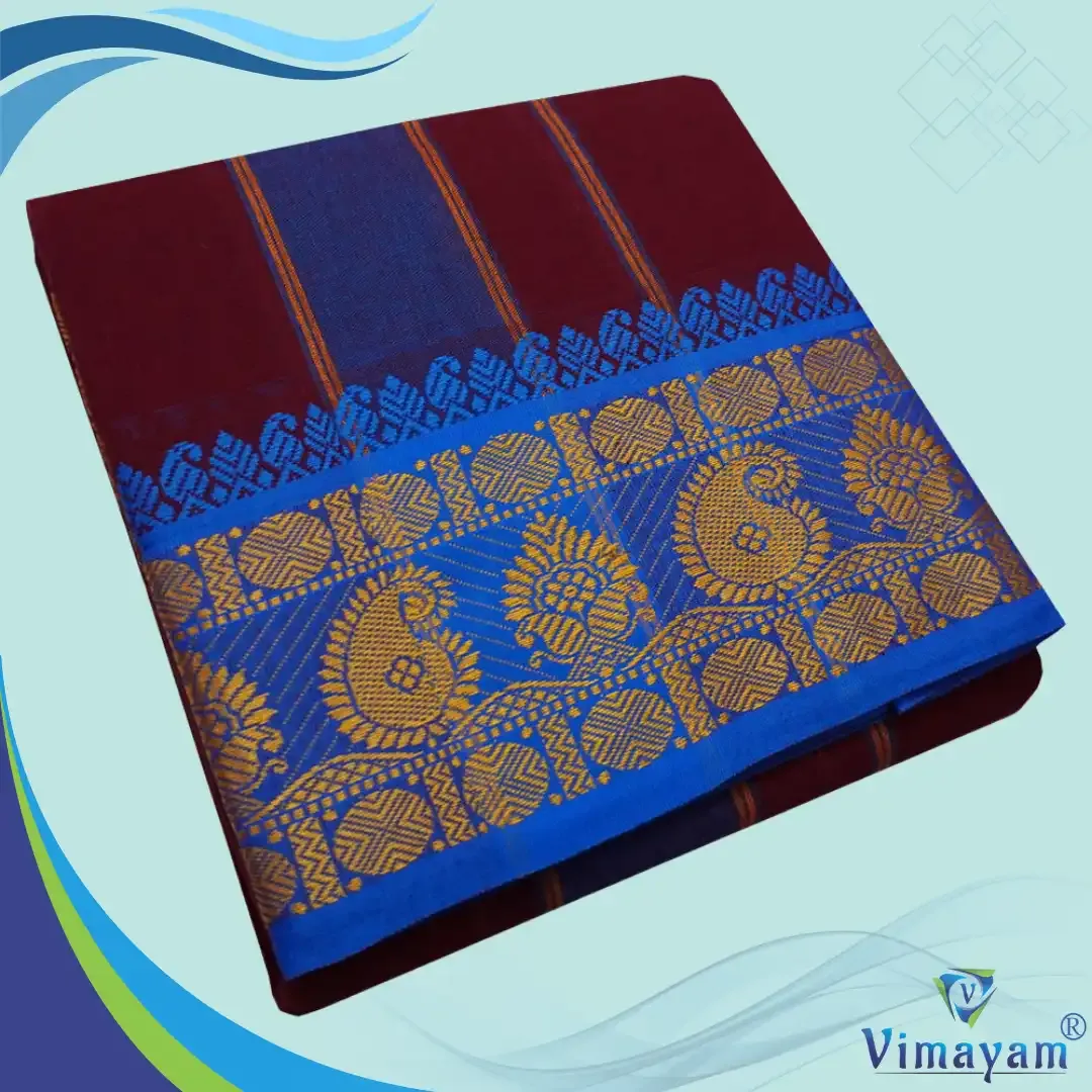 Maroon colour 6 inch border dhoti towel - Assorted border colour and designs - Vimayam Dhoties
