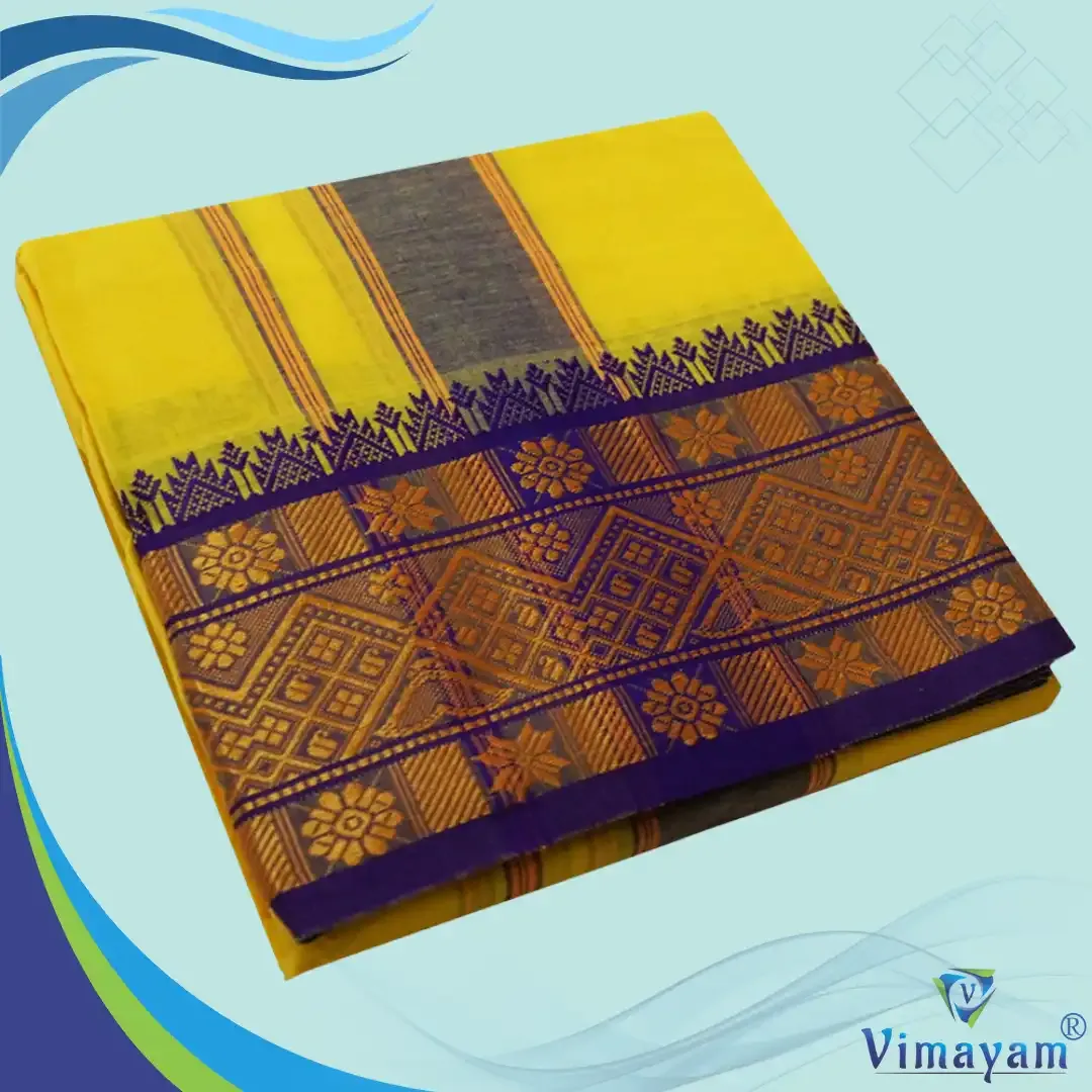 Yellow colour 6 inch border dhoti towel - Assorted border colour and designs – COLOUR DHOTIES | New Arrival | Vimayam Dhoties