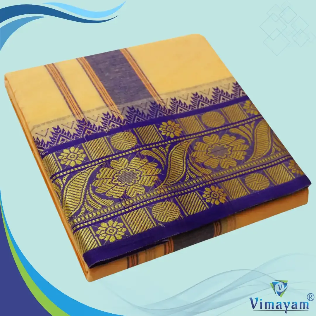 Sandal colour 6 inch border dhoti towel - Assorted border colour and designs - Vimayam Dhoties