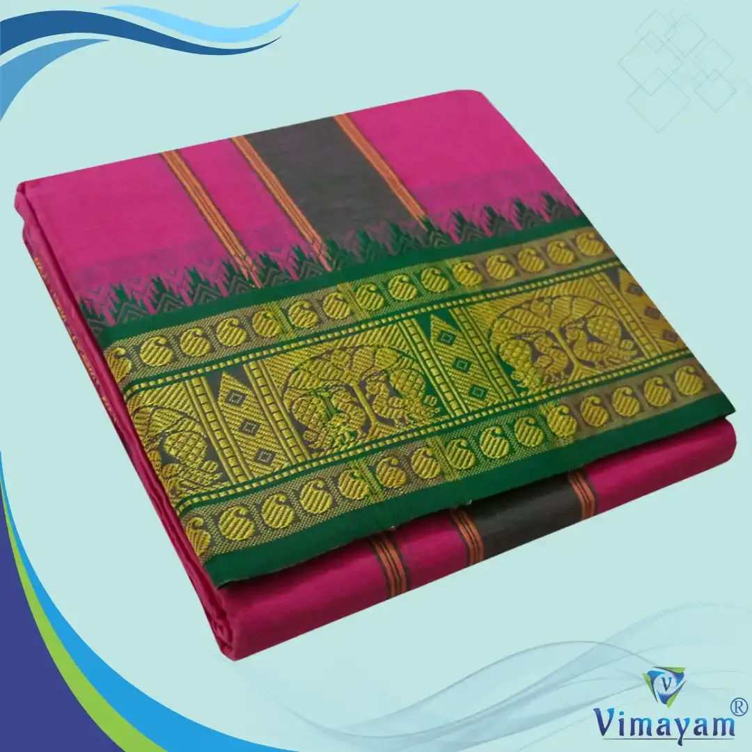 Rose colour 6 inch border dhoti towel - Assorted border colour and designs – Vimayam Dhoties