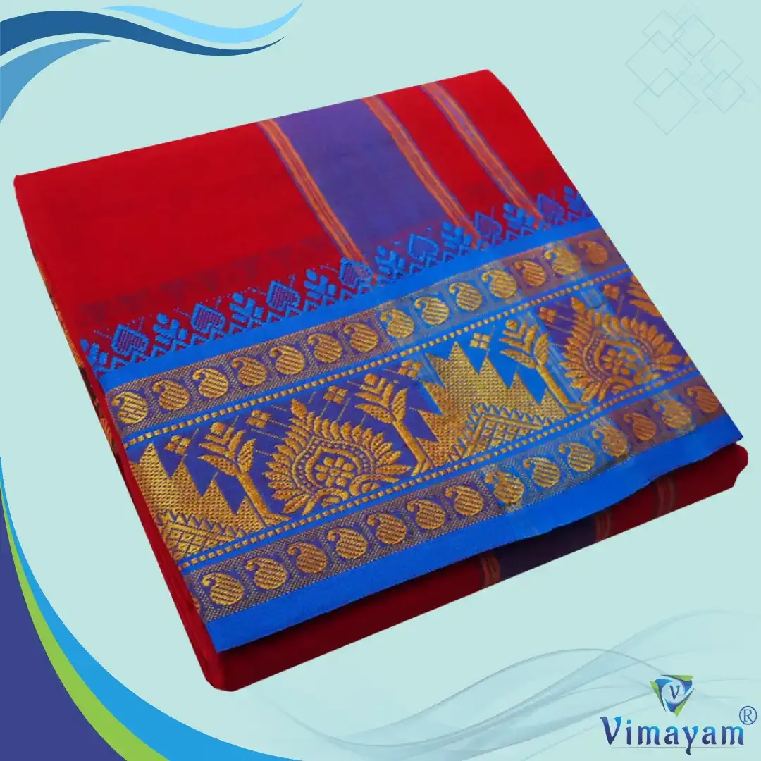 Red colour 6 inch border dhoti towel - Assorted border colour and designs – Vimayam Dhoties