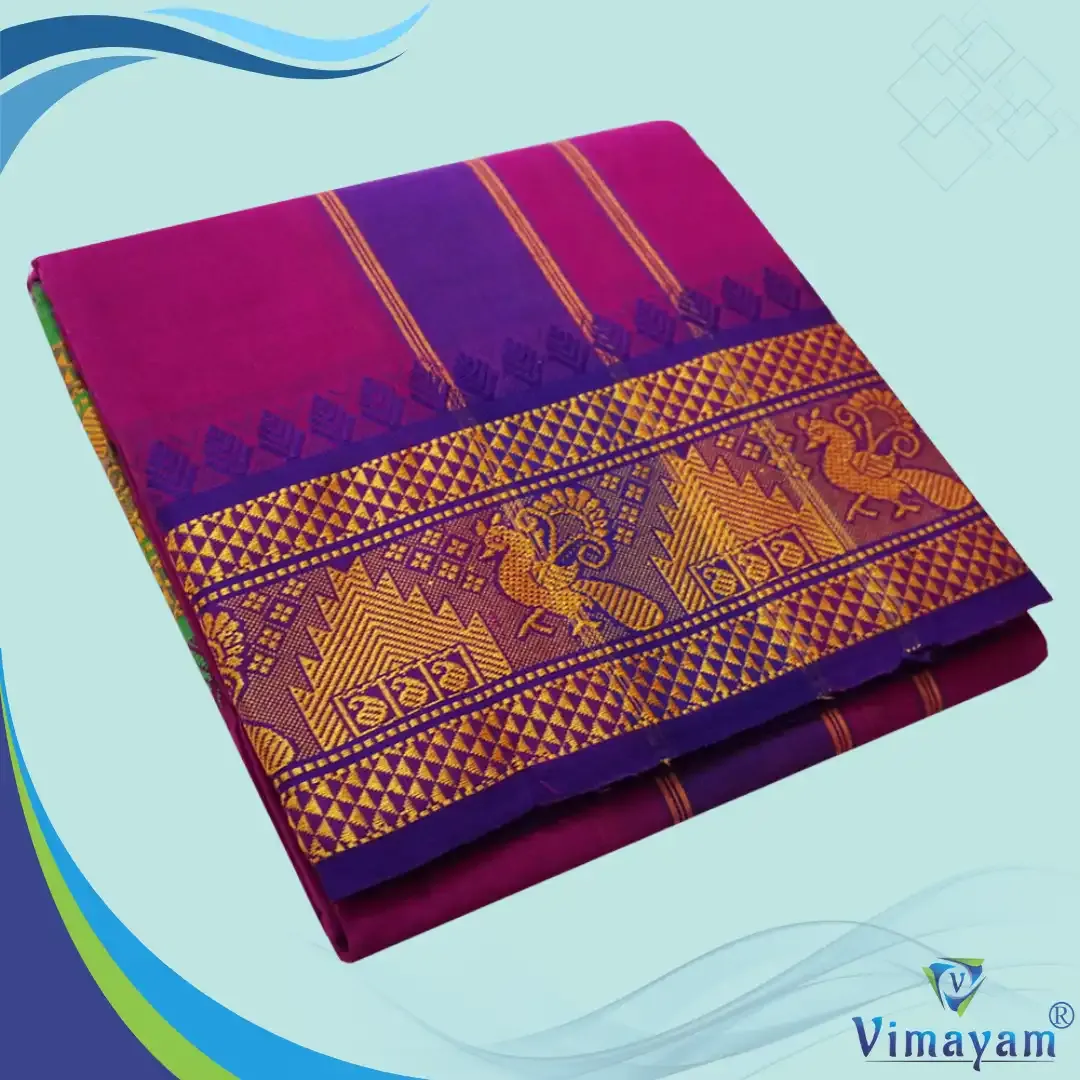 Purple colour 6 inch border dhoti towel - Assorted border colour and designs – Vimayam Dhoties