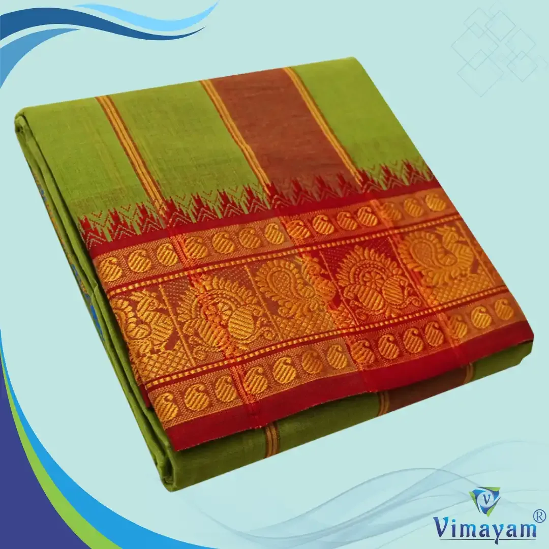 Mint green colour 6 inch border dhoti towel - Assorted border colour and designs - Vimayam Dhoties