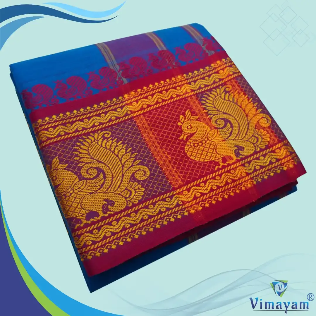 Anandha blue colour 8 inch border dhoti towel - Assorted border colour and designs - Vimayam Dhoties