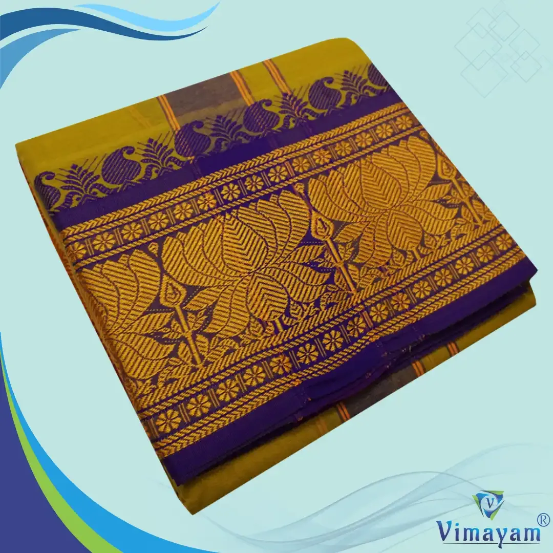 Golden brown colour 8 inch border dhoti towel - Assorted border colour and designs - Vimayam Dhoties