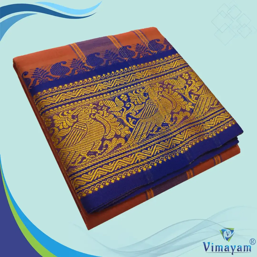 Kavi colour 8 inch border dhoti towel - Assorted border colour and designs - Vimayam Dhoties
