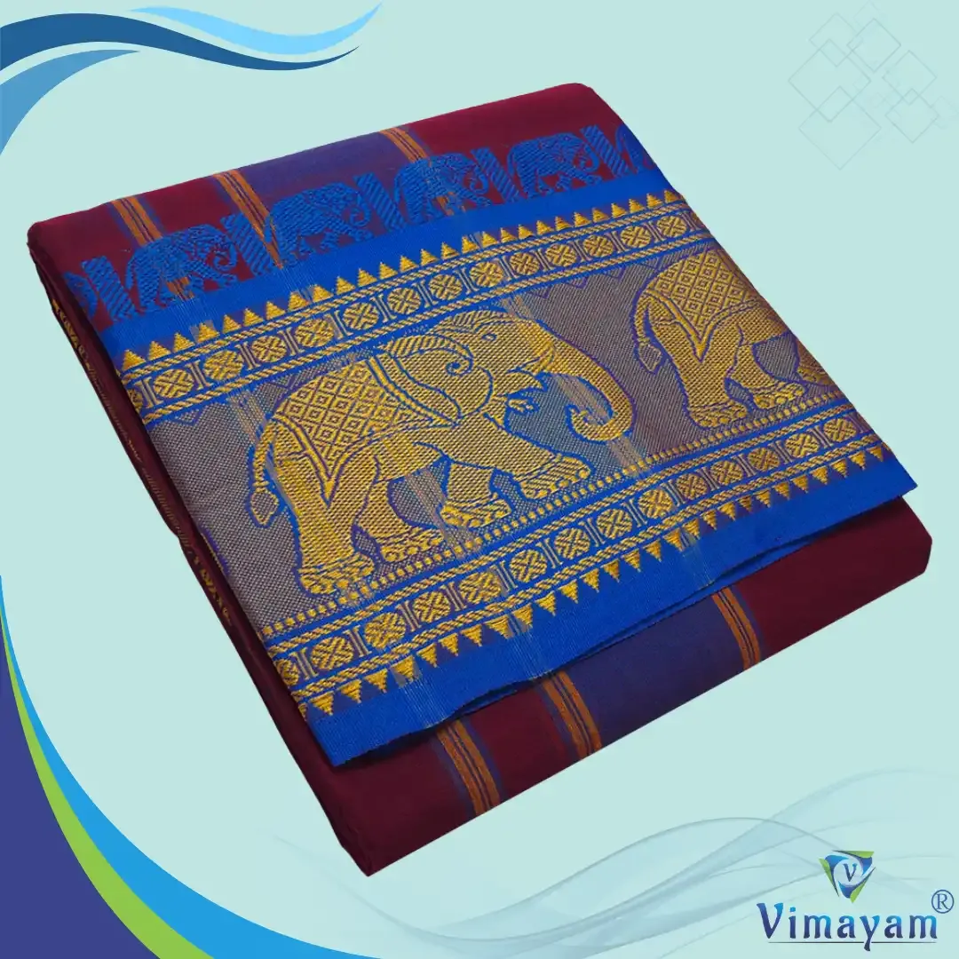 Maroon colour 8 inch border dhoti towel - Assorted border colour and designs - Vimayam Dhoties