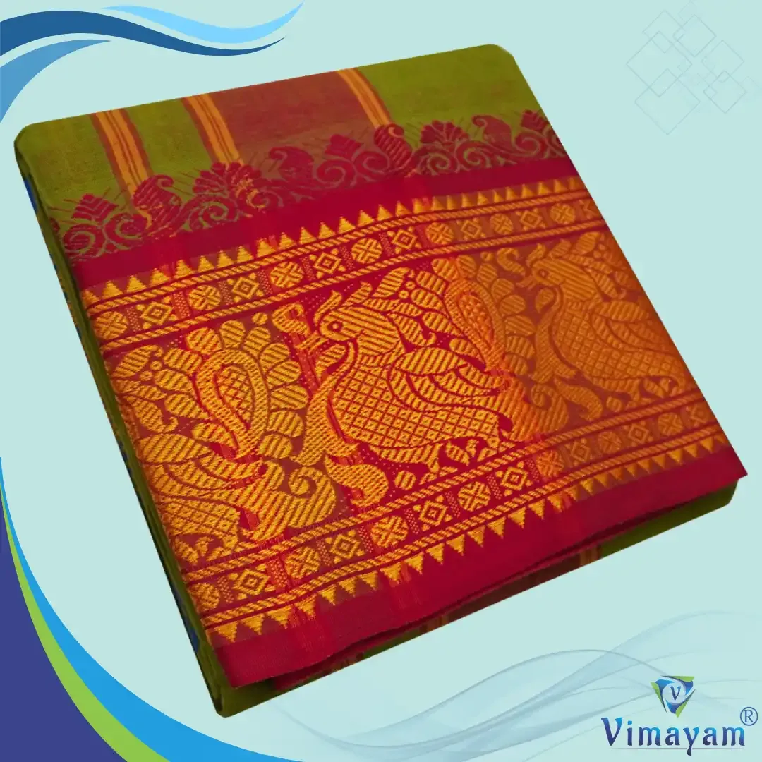 Mint green colour 8 inch border dhoti towel - Assorted border colour and designs - Vimayam Dhoties
