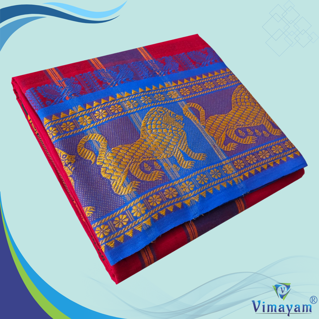 Red colour 8 inch border dhoti towel - Assorted border colour and designs – Vimayam Dhoties