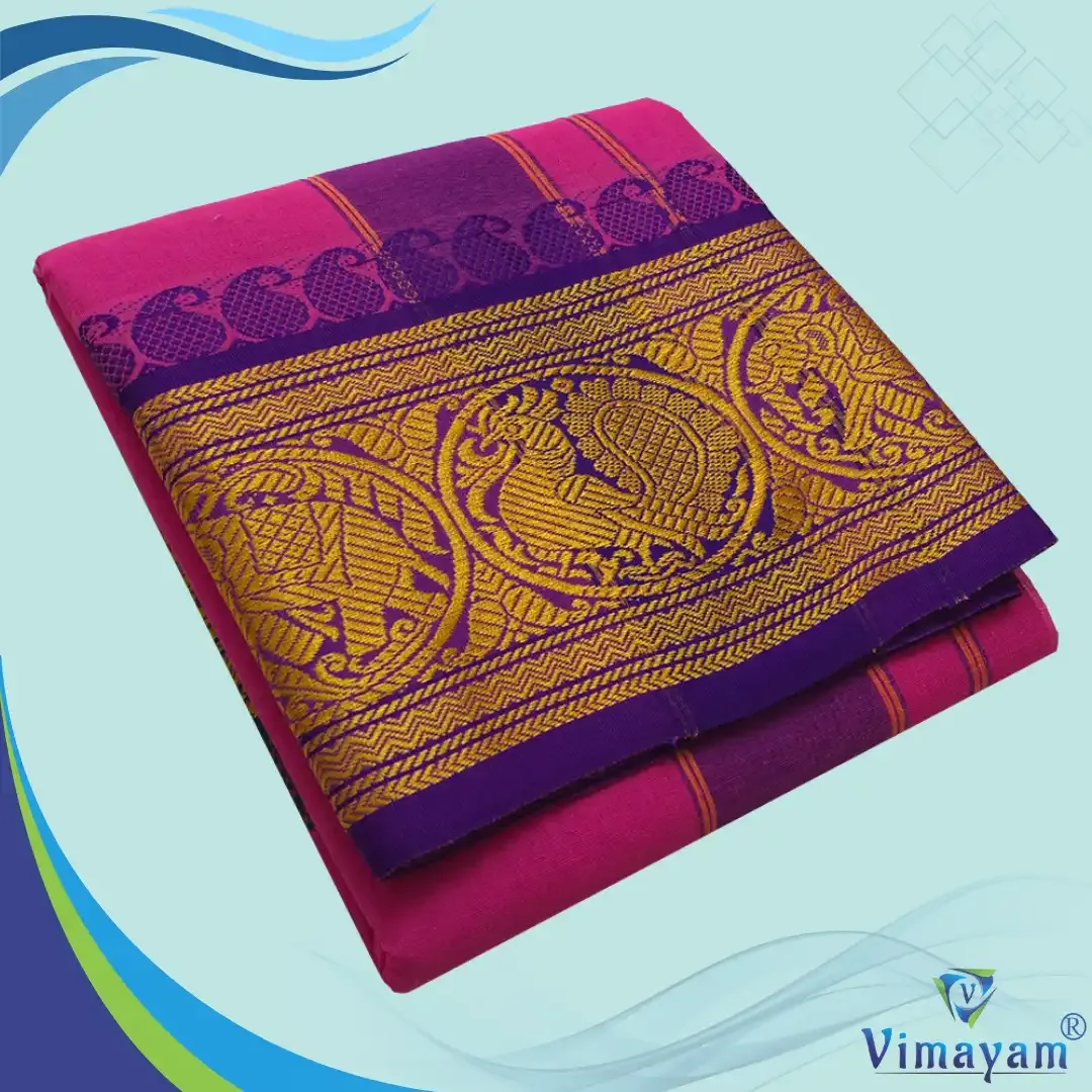 Rose colour 8 inch border dhoti towel - Assorted border colour and designs – Vimayam Dhoties