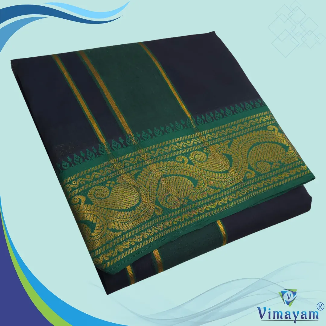 Black colour premium quality dhoti towel - Assorted border colour and designs - Vimayam Dhoties