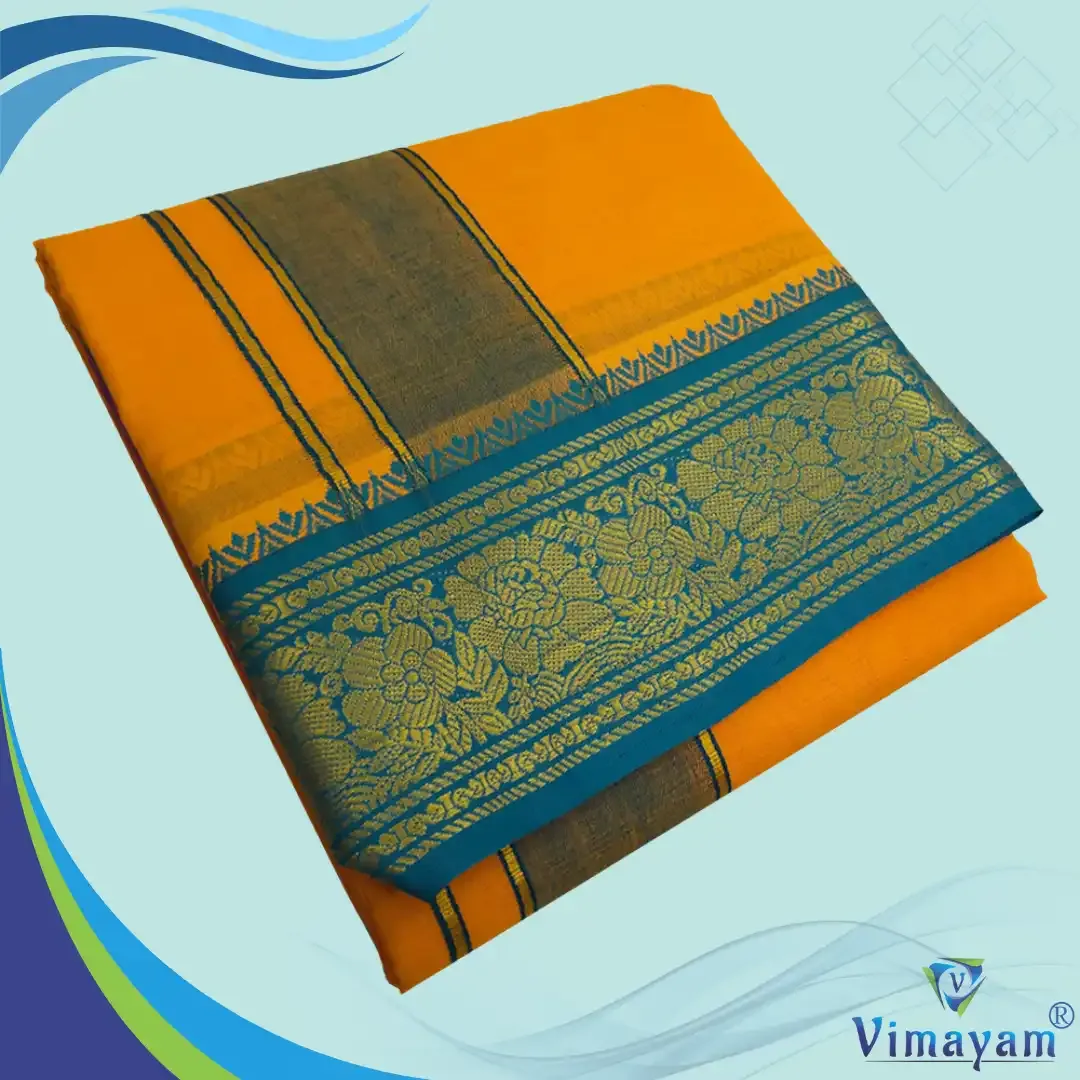 Golden mango colour premium quality dhoti towel - Assorted border colour and designs - Vimayam Dhoties