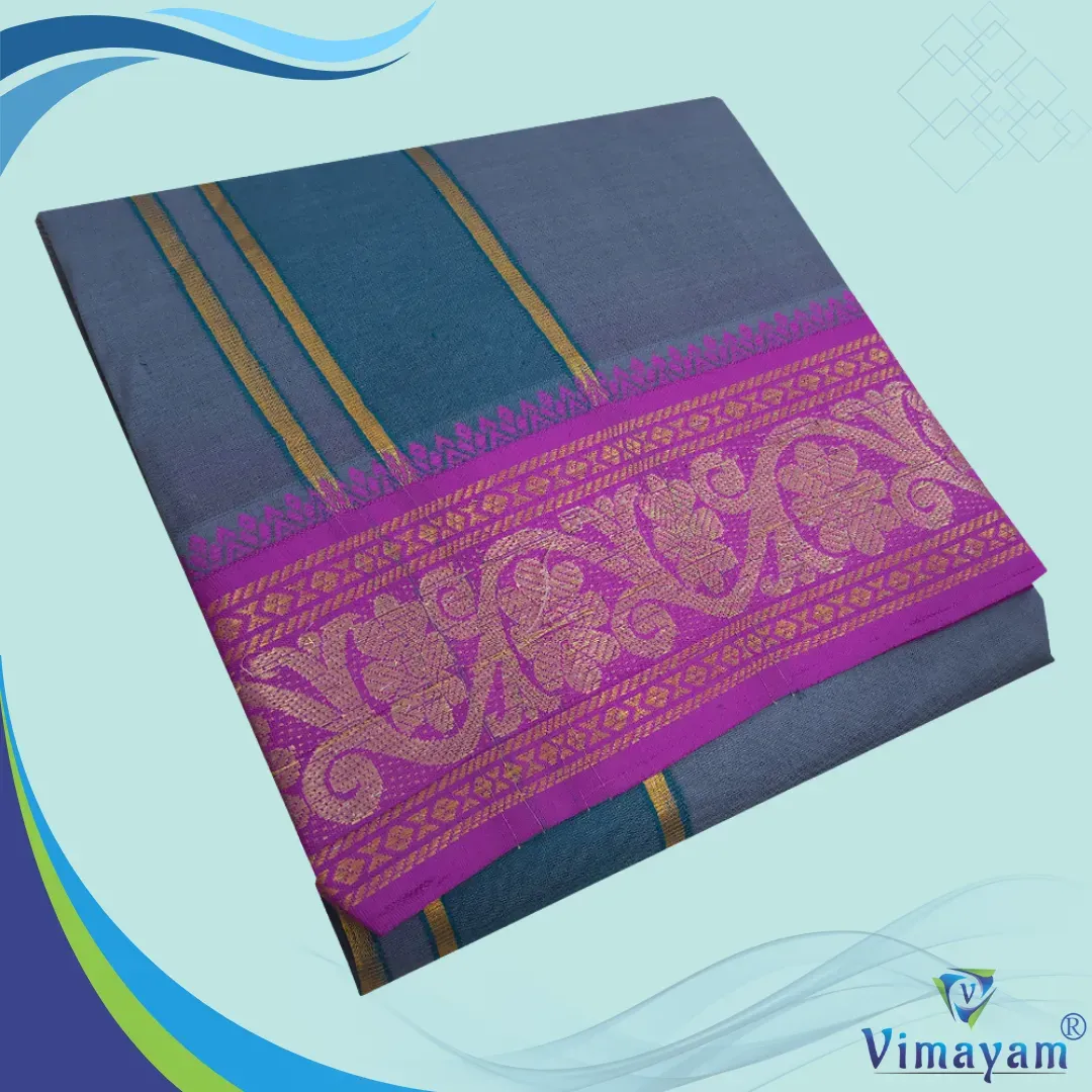 Grey colour premium quality dhoti towel - Assorted border colour and designs - Vimayam Dhoties