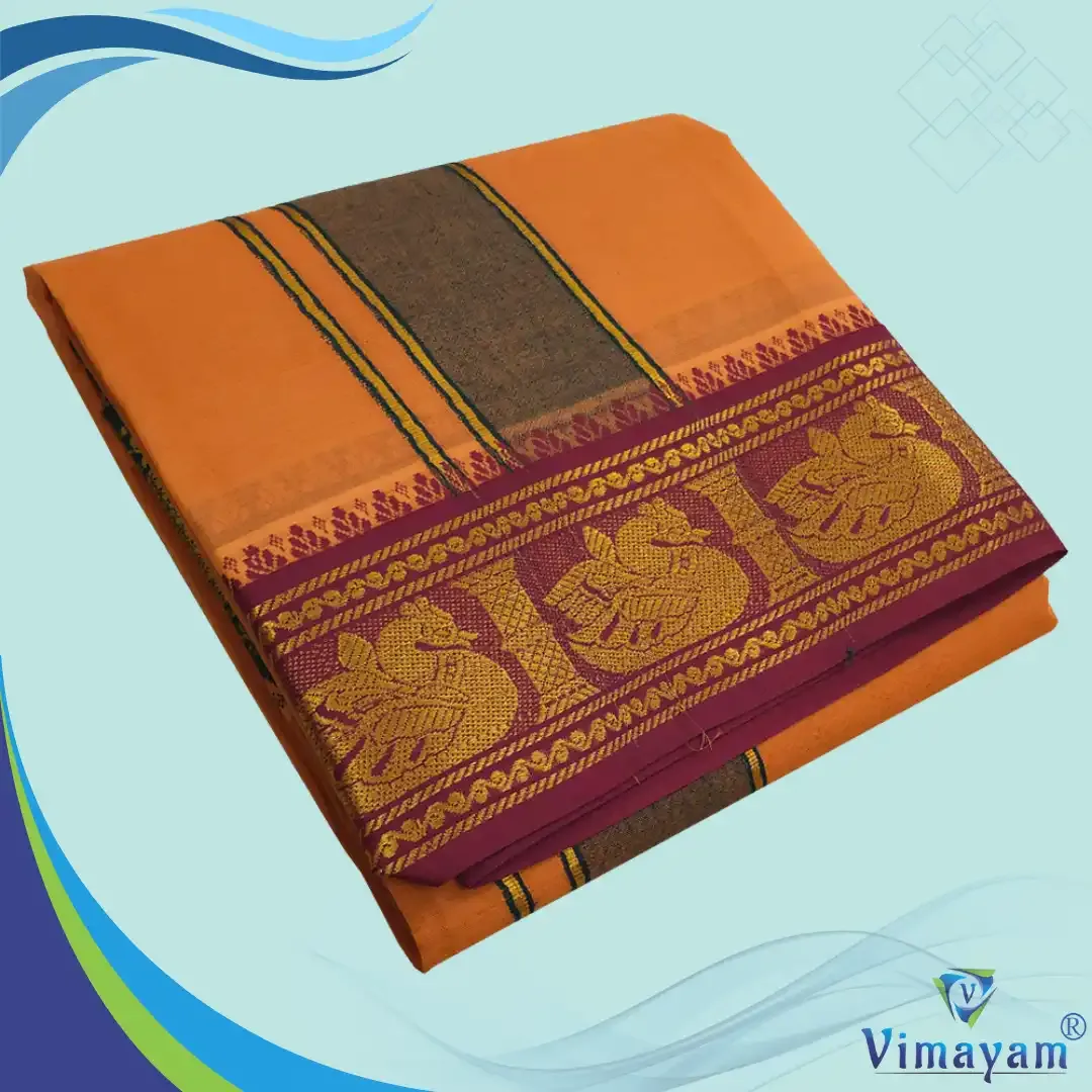 Kavi colour premium quality dhoti towel - Assorted border colour and designs - Vimayam Dhoties