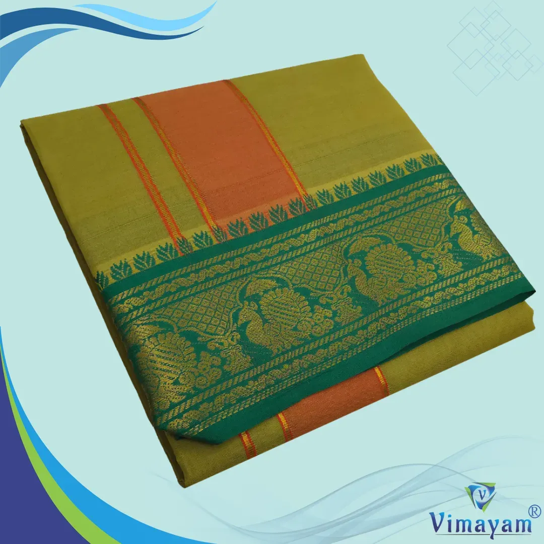 Khakki colour premium quality dhoti towel - Assorted border colour and designs - Vimayam Dhoties