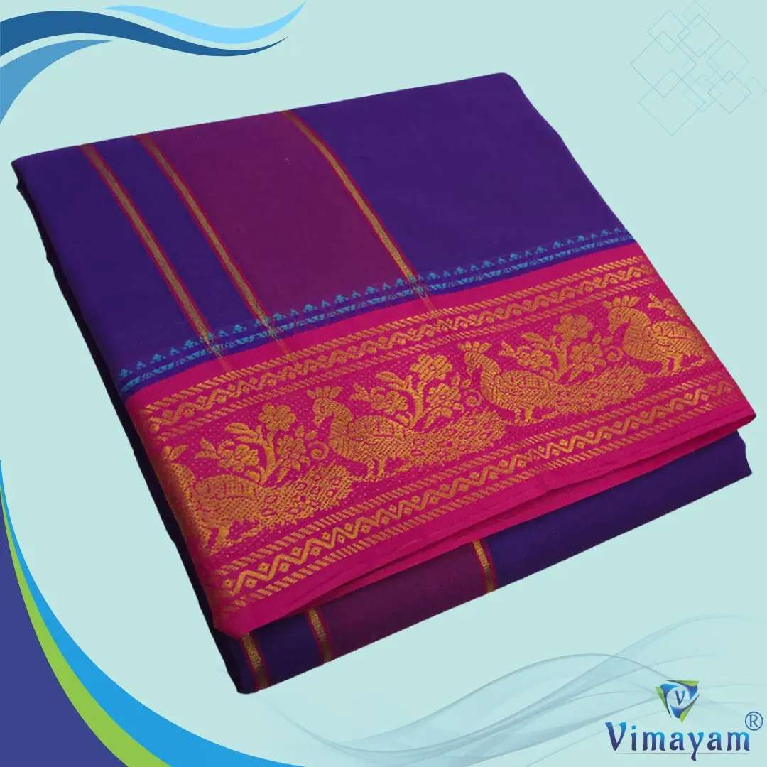 Purple colour premium quality dhoti towel - Assorted border colour and designs - Vimayam Dhoties