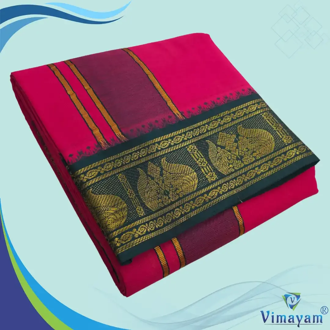 Queen rose colour premium quality dhoti towel - Assorted border colour and designs - Vimayam Dhoties